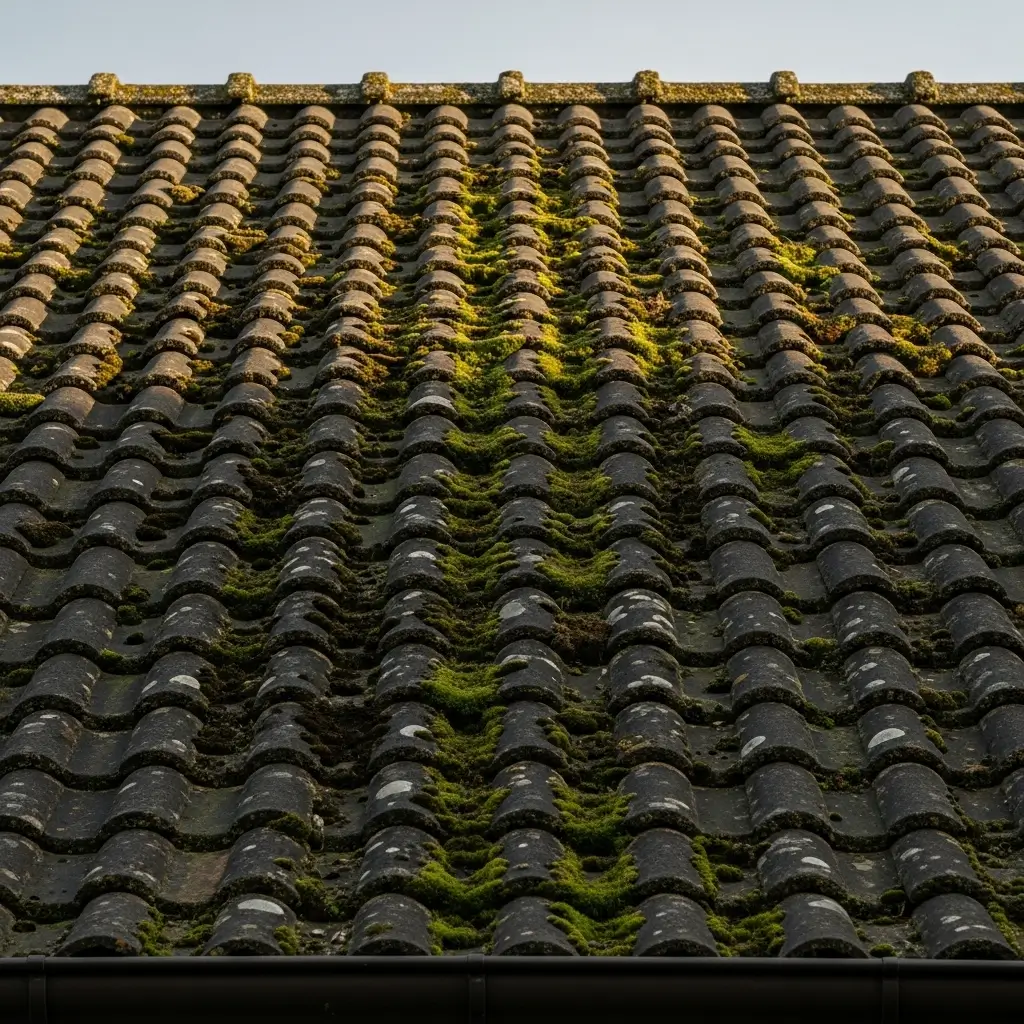 Dachreinigung Algen- und Moos-Befall Vorher - B&B Objektsanierung GmbH Rostock